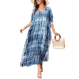 IMAGEKOPE - Traje de baño largo con estampado de caftanes para mujer, vestido largo de playa informal, 730-imagen22, One Size