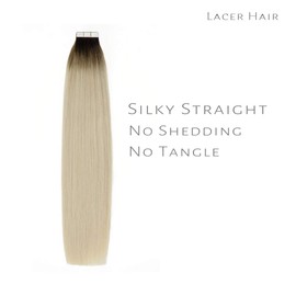 Lacerhair Rooted Human Hair Tape in Extensions Natural Dip Dyed Balayage R#2/60 Darker Brown to Platinum Blond Seamless PU Skin Weft 22 Inch Real Remy Hair Extensions Double Side 50g 20pcs