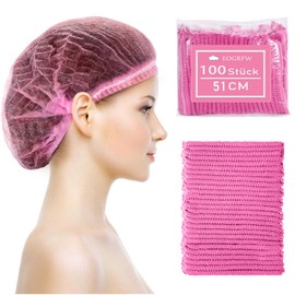 EOGRFW Pack of 100 Hair Nets, 51 cm Disposable Fabric Hair Nets, Disposable Caps with Elastic Band, Surgical Caps, Women's/Men, Hair Net Disposable for Men and Women, Hair Cover (Pink)