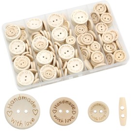 VEGCOO 160pcs Wooden Buttons,Buttons for Baby Cardigans,Round Shape Button Toggles Buttons,Baby Cardigans Knitting Buttons,Handmade with Love Buttons for Kids DIY Sewing Craft Decoration