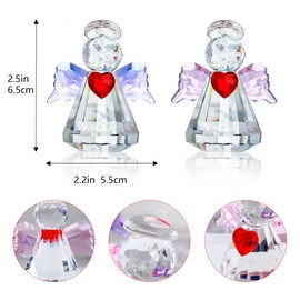 HDCRYSTALGIFTS Set 2 Crystal Guardian Angel Figurines Collectibles,2.5''Healing Angel Figurines for Women,Art Glass Heart Angel Statues for Thanksgiving Christmas Home Dollhouse Decor Memorial Gifts