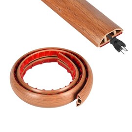 Cubierta de cable de piso para cables, de madera café de 3.3 pies, cable de extensión autoadhesivo de PVC, cubierta de cable de alimentación para protector de cable de piso, gestión de cables de piso