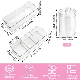 SITAKEGS Drawer Organiser, 4PCS Cosmetic Organizer Stackable Storage Drawers Acrylic Clear Makeup Lipstick Brushes Qtips Holder, Desktop Stationery Desk Organisers for Bathroom Dressing Table Vanity
