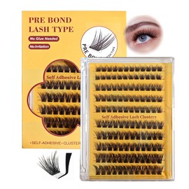 Self Adhesive Eyelashes Natural Self Adhesive Lash Clusters No Glue Needed Wispy Reusable Press on Lashes Pre-Glue 10-16mm 120pcs Individual Lashes C Curl DIY Eyelash Extensions