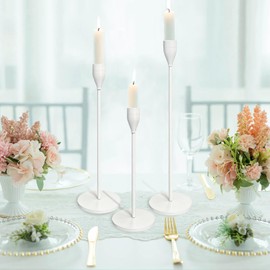 Rustic White Candle Holders Metal Candle Holders for Taper Candles in Home, Living Room, Kitchen or Table Centerpiece Set of 3 Candlestick Holders for Home Decor