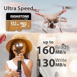 [5-Yrs Free Data Recovery] GIGASTONE 512GB Micro SD Card, 4K Camera Extreme MAX, MicroSDXC Memory Card for GoPro, Action Camera, DJI, UHD Video, R/W up to 160/130 MB/s, UHS-I U3 A2 4K C10
