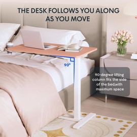 FLEXISPOT Mobile Standing Desk with Wheels Pneumatic Laptop Desk Rolling Computer Cart Movable Height Adjustable Small Sit Stand Computer Workstations Home Use（31.5" W x 17.7" D,Pink