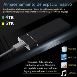YEBGAHJ Disco Duro Portátil Externo SSD de 4TB con USB 3.0, Ultra Delgadode Gran Capacidad, Alta Velocidad de Almacenamiento de Datos, Compatible con Mac y PC (Negro, 6, TB)