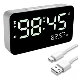 Talking Alarm Clock and Countdown Timer, Hourly Chime for Visually Impaired Elderly Seniors Blind, Battery Operated, Snooze, Temperature, Vibration, Rechargeable, 99 Minutes Led Count down Timing