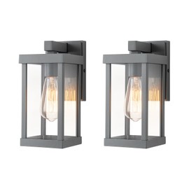mirrea 11" Classic Outdoor Wall Sconce 1 Light in Matte Gray Rectangular Metal Frame and Clear Glass Shade Waterproof Porch Light Patio Light Pack of 2