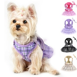 Dog Harness and Leash Set, Dog Gauzy Dress Vest Harness, Breathable Adjustable No Pull Dog Harnesses for Small Medium Dogs Outdoor Walking Pet Supplies (Purple with Leash, Small Chest 13.7-17.3in)