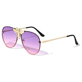 Dweebzilla 3D Killer Bee Luxury Hip Hop Pilot Aviator Sunglasses Floating Lenses (Gold & Black Frame, Purple Gradient Lenses),One Size Fits Most(AV-1709)