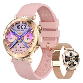 zocowear Smart Watch for Women, Fitness Tracker for Android/iOS, 1.19" AMOLED Screen Smartwatches with NFC, Female Cycle, Blood Pressure Monitor, Calls and Messages, Heart Rate(2 Watch Bands) Gold