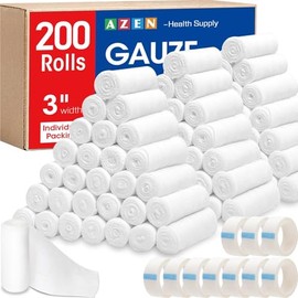 AZEN 200 Pack Gauze Rolls Bandages, 3 in x 4.1 Yards, First Aid Supplies & Premium Medical Supplies, Bandage Wrap Vet Wrap