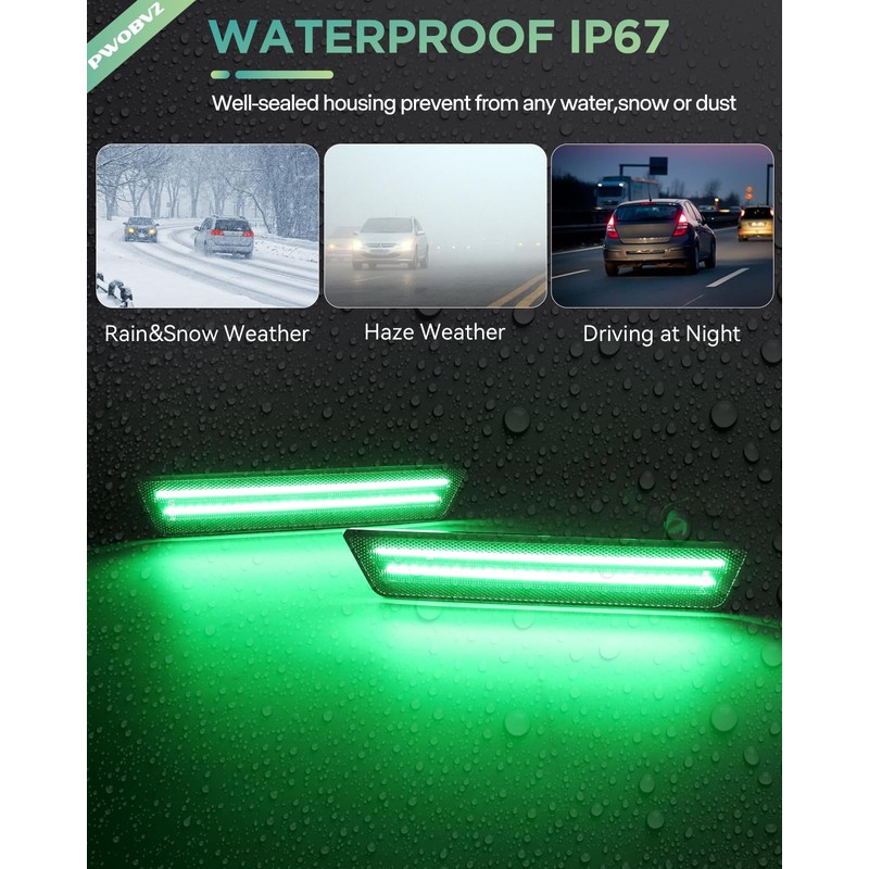 PWOBVZ Dynamiac Green LED Rear Side Marker Lights for 2011-2014