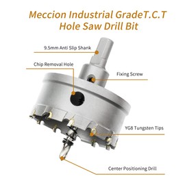 Meccion TCT Carbide Hole Saw Drill Bit, Heavy Duty Industrial Grade Hole Cutter for Stainless Steel, Metal, Alloy, Cast Iron, Copper (51mm)