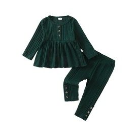Kucnuzki Toddler Girl Clothes Long Sleeve Tunic Tops Green Crewneck Sweatshirt Swing Shirts Knit Pants for Baby Girl Clothes 18-24 Months 2 Piece Outfit