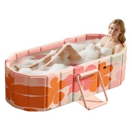 Portable Foldable Bathtub, Freestanding Bathtub No Installation, Bathroom SPA Soaking Bath Tub, Shower Stall Collapsible Hot & Ice Bath for Indoor Outdoor (Pink, ‎47.2"L x 21.6"W x 19.6"H)