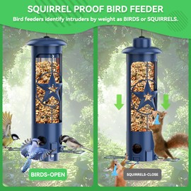 Squirrel Proof Bird Feeders for Outdoors Hanging, Metal Squirrel Proof Bird Feeder with Gravity Protection, 3LB Large Capacity Wild Bird Feeders for Outside Finch, Cardinal, Blue Jay (Blue)