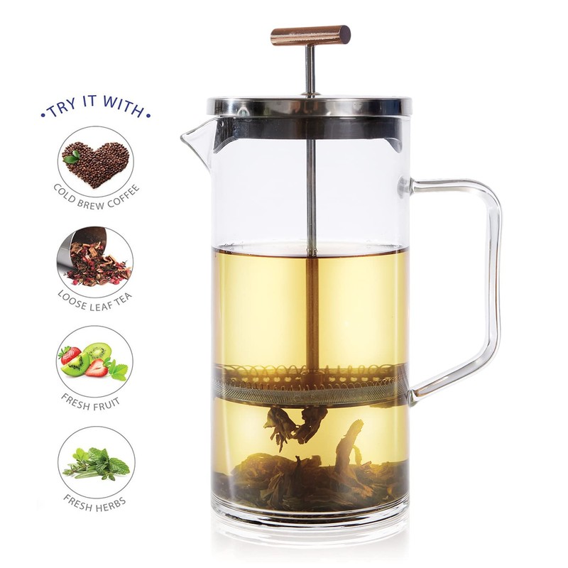 Teabloom Tea Press with Copper Pull Handle and Stainless Steel