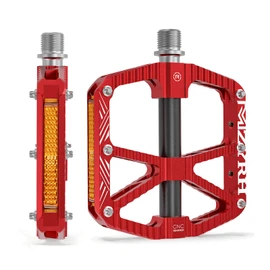 MZYRH MTB Mountain Bike Pedals with Reflectors, Aluminium Alloy Non-Slip 9/16 Inch Bicycle Pedals with 3 Bearings for Mountain Bike, Road Bike, MTB (Red)