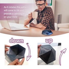 Fractal Fidget Hexagon-3D Printed Hexagon Fidget Toy, Infinity Cube Sensory Toys for Adults, Desk Spinning Toy, Hexagon Spiral Visual Fingertip Toys for Stress Anxiety (5.75in) (Black-Silver)