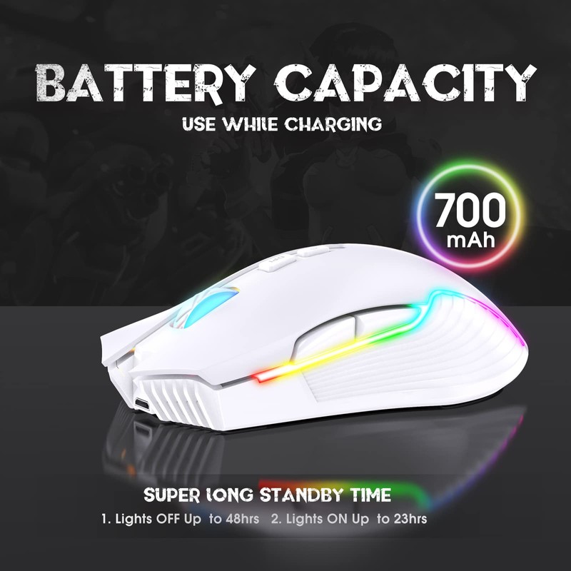 PHNIXGAM Rechargeable Wireless Gaming Mouse, Ergonomic RGB Computer Mouse with