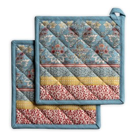 Maison d' Hermine Hotpads 100% Cotton Set of 2 Pot Holder 8"x8" with Loop Heat Resistant Kitchen Pot Holders Grilling Microwave Barbeque Handling Hot Pans, Marquise-Spring/Summer