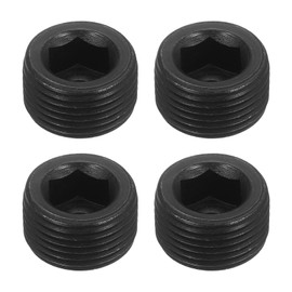 sourcing map 4Pcs Male Thread Socket Pipe Plugs, M20-1.5x12mm Carbon Steel Internal Hex Thread Pipe Caps for Pipe Fitting and Sealing, Black