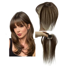 3D Natural Human Hair Fringe Clip Ins Bangs Transparent Silk Lace Air Bangs Brazilian Hairpieces Light Fake Bangs For Women (Mocha Brown)