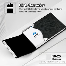 DMFLY Business Card Holder for Women or Men, Business Card Case with PU Leather and Stainless Steel, Slim Metal Case with Magnetic Closure for Business Meeting Use