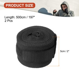 PATIKIL Boxing Hand Wraps 2pcs 197" Length Elastic Boxing Wrap Cotton Boxing Glove Wrist Strap Protection Muay Thai Martial Arts Kickboxing Bandage Black