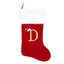 Dbfengbilian 20 Inches Christmas Stockings with Customizable Letters, Large Christmas Stockings with Super Soft Plush Cuff Embroidered Letter - Red D