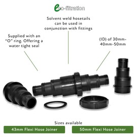 eco-filtration - 50mm Flexi Hose Joiner with Stepped Sizes (30mm, 40mm, 50mm) – Threaded Coupling with O-Ring and Retaining Nuts for Flexible Hose Connection
