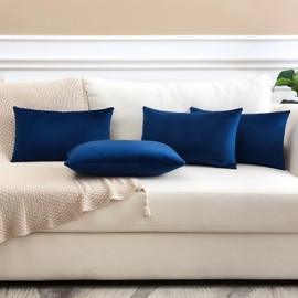 Set of 4 Decorative Throw Pillow Covers Soft Velvet Solid Lumbar Pillow Cases Luxury Cushion Covers Case for Sofa Car Patio Bedroom Living Room 12x20 Inch, Navy Blue