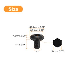 sourcing map Flanged Button Head Socket Cap Screws, 50 Pcs M3x4mm - 304 Stainless Steel Socket Drive Fasteners Bolts, Fully Thread Machine Screws for Furniture Installation (Black)