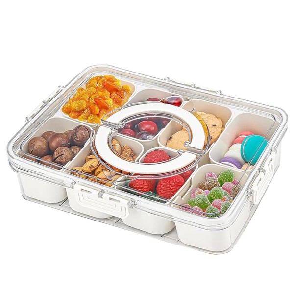 Wnddle Snackbox mit 8 Fächern, Auslaufsicherer Snackteller Organizer für Süßigkeiten,