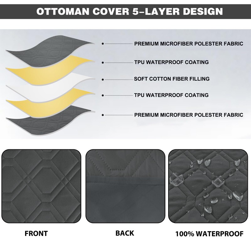 TOPHMDECOR Ottoman Cover Square,Waterproof Square Ottoman Covers Thick Slipcover for