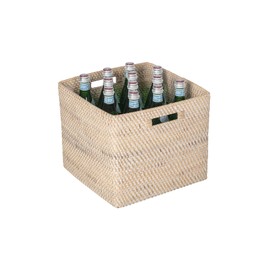 Loma Square Rattan Storage Basket with Cut-Out Handles - White-Wash - Coastal-Inspired Handwoven Rattan Basket for Home Organization & Décor