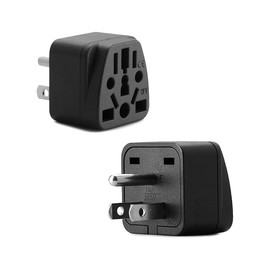 2 Pack US Travel Plug Adapter, UK/EU/AU/CN to USA Grounded 3 Prong Power Converter, Universal Wall Charger Adapter for USA, Europe, Asia, Australia - Black, Compact & Lightweight for Travel Black
