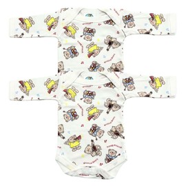Junior Joy 18-24 Months Baby Printed Bodysuits White, 100% Cotton, Super Soft, Long Sleeves, Envelope Neck, Popper Fastening for Easy Nappy Change, Durable, Machine Washable, Pack of 2