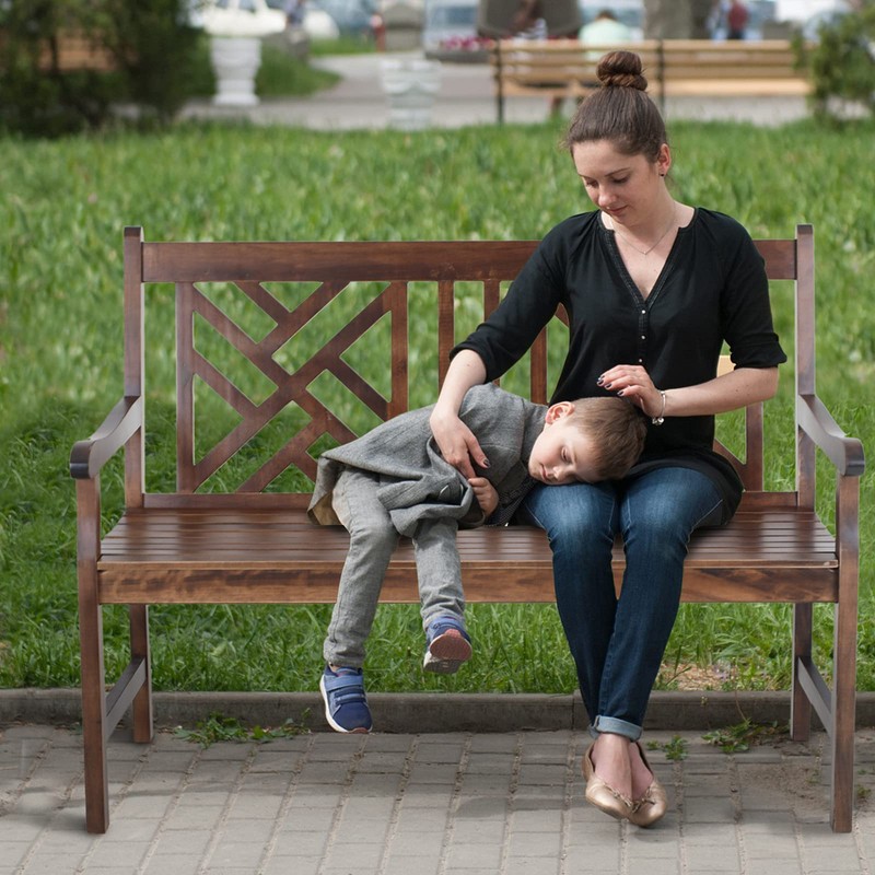 MFSTUDIO Outdoor Acacia Wood Garden Bench with Backrest and Armrest,2-Person