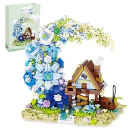 WHIZGO Blue Moon Flower House Mini Building Blocks Set, 1343PCS-Botanical Collection, Cabin & Blue Flower Bouquet Building Kits, Flowers for Home Office, Shelf or Room Decor, Gift for Her and Him