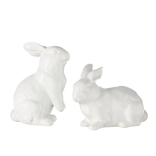 The Bridge Collection White Ceramic Bunny Figurines, Set of 2