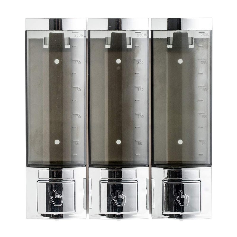 Shower Soap Dispenser 3-Chamber,Drill Free with Glue or Wall Mount
