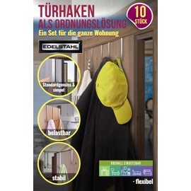 4happy Door Hooks for Hanging – Pack of 10 Stainless Steel Hooks for Hanging, Coat Hooks Door Individually or as Door Hook Rack, Door Coat Rack, Colour: Silver