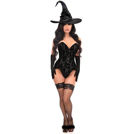 Top Drawer 3 PC Premium Black Witch Corset Costume (4X)