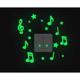 2pcs Light Switch Decals Glow in The Dark Musical Note Music Pattern Wall Stickers Light Switch Decor Art Mural Paste