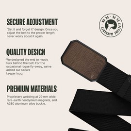 Groove Life Groove Belt Walnut/Black - Men's Stretch Nylon Belt with Magnetic Aluminum Buckle, Lifetime Coverage - Small (28-32")