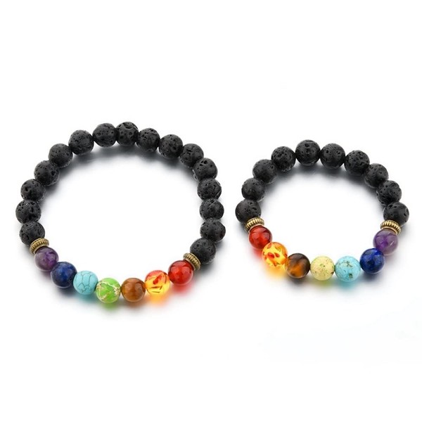 Mystiqs Kids & Adult Set Lava Rock & Chakra Beaded Stone Bracelet Essential Oil Diffuser for Aromatherapy Ideal for Anti-Stress or Anti-Anxiety Ages 3-6 (Chakra Mom/Dad & Me)